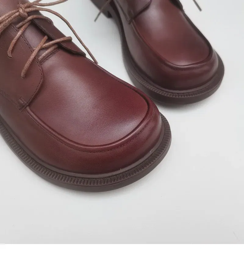 Color: Brown, Shoe Size: 8.5 - Careaymade-Genuine leather big head wide version men's English lace up leather shoes business leisure original single shoes