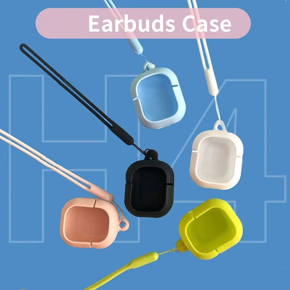 Color: SKY BLUE - For HQAi H4 Silicon Case and Lanyard Protective Plain Cover and Rope Anti-Lost Cover Waterproof Earbuds Protective Case