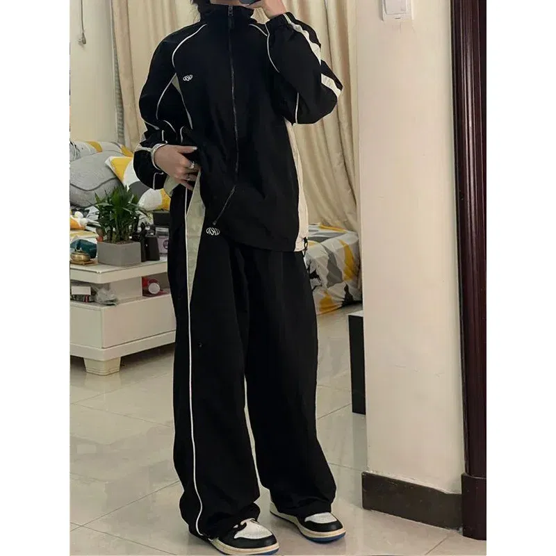 Color: Brown, Size: XL - Women Spring Retro Solid Loose Drawstring Trousers Casual Joggers Baggy Wide Leg Sweatpants Mid Waist Sporty Y2k Female Clothes