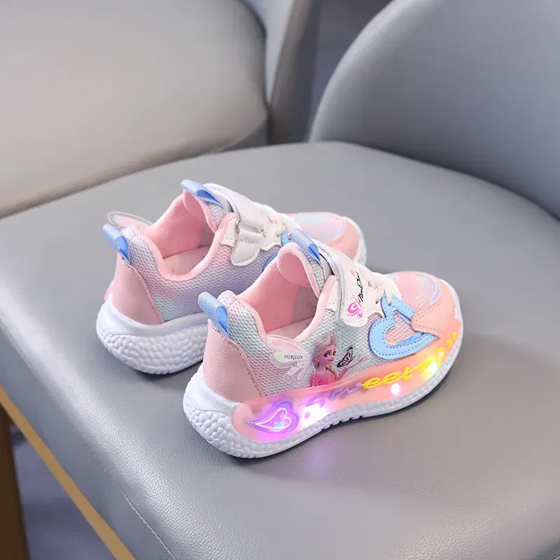 Color: PURPLE, Shoe Size: 13 - Disney Children Led Shoes Kids Girls Sneakers Frozen Elsa Princess Lighting Shoes Pink Purple Casual Sports Shoes Size 21-31