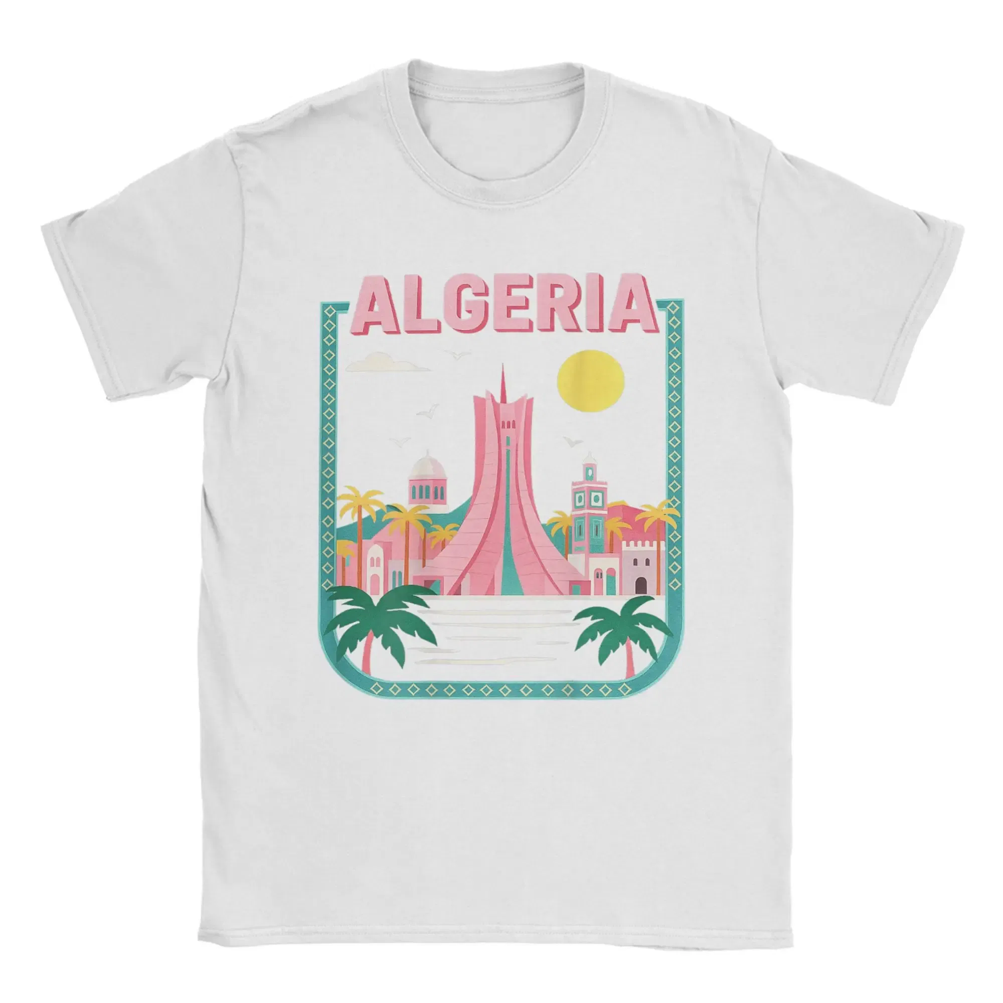 Color: WHITE, Size: S - Men Algeria DZ City Algerian T Shirts Africa Arab Pure Cotton Clothes Hipster Short Sleeve Crewneck Tees Gift Idea T-Shirt