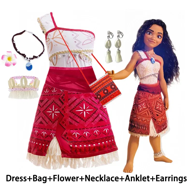 Color: green, Kid Size: 17 - Disney Movie Moana 2 Girl Dress Cosplay Party Costume Ocean Adventure Princess Fancy Clothes Children Vaiana Outfit Dress