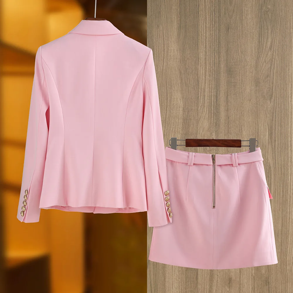 Color: Red, Size: L, Ships From: CN - New Arrival Elegant Style Lady Office Work Suit Double-breasted Long Sleeve Fitted Blazer A-line Pencil Mini Skirt Women 2Pcs
