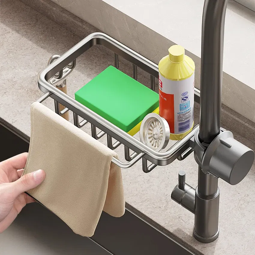 Color: DEEP BLUE - New Rust-proof Kithen Faucet Drainer Rack Sponge Towel Holder Shelf Bathroom Soap Organizer Stand Sink Accessories Storage Stand