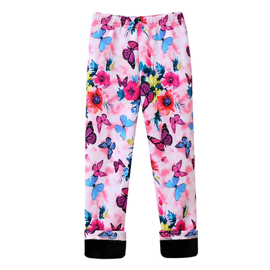 Color: Yellow, Size: 104 - Girls Warm Plush Long Pants for Autumn Spring Cartoon Butterfly Striped Soft Cozy Leggings Fleece-Lined Bottoms Kids Casual Wear