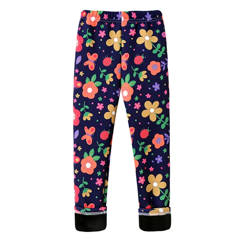 Color: Yellow, Size: 104 - Girls Warm Plush Long Pants for Autumn Spring Cartoon Butterfly Striped Soft Cozy Leggings Fleece-Lined Bottoms Kids Casual Wear