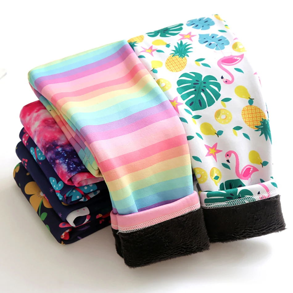 Color: Yellow, Size: 104 - Girls Warm Plush Long Pants for Autumn Spring Cartoon Butterfly Striped Soft Cozy Leggings Fleece-Lined Bottoms Kids Casual Wear
