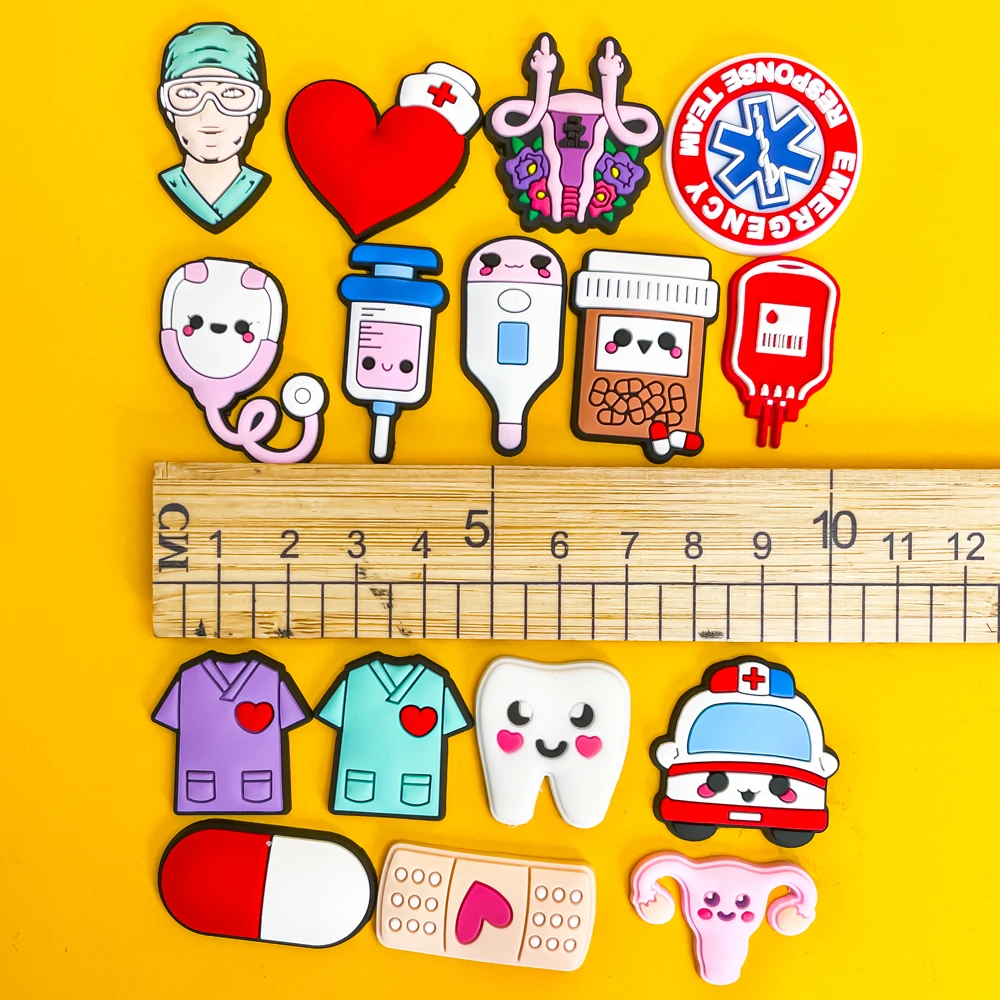 Color: Watermelon red - 1pcs Medical Clog Accessories Stethoscope Syringe Gibit Shoe Charm Clog Pins Teeth Uterus Nurse Clips Jeans Girl Women Gift