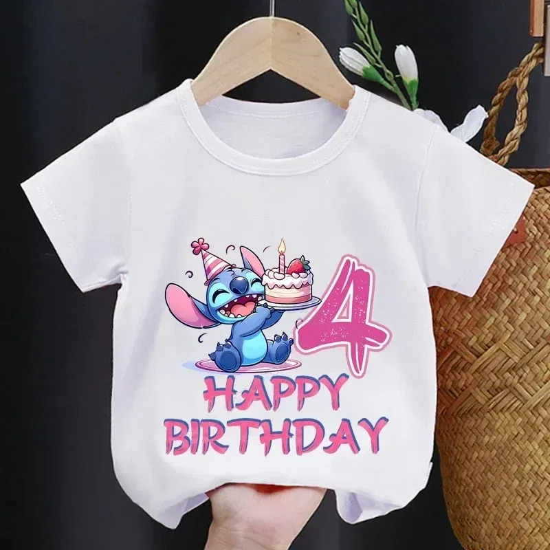 Color: GRAY, Kid Size: 5 - Lilo Stitch Children T-shirt Birthday 3-10 Years Boy Girl Clothing Summer Cartoon Print Tshirt Short Sleeve Cotton Top Baby Tee