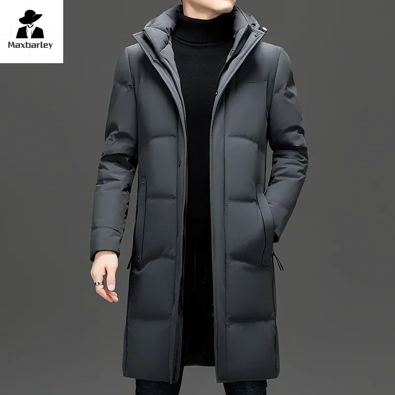 Color: Blue, Size: M - 2024 New Men's Winter Down Jacket Long Knee-length Thickened Warm Duck Down Parka High-end Hooded Detachable Extremely Cold Coat
