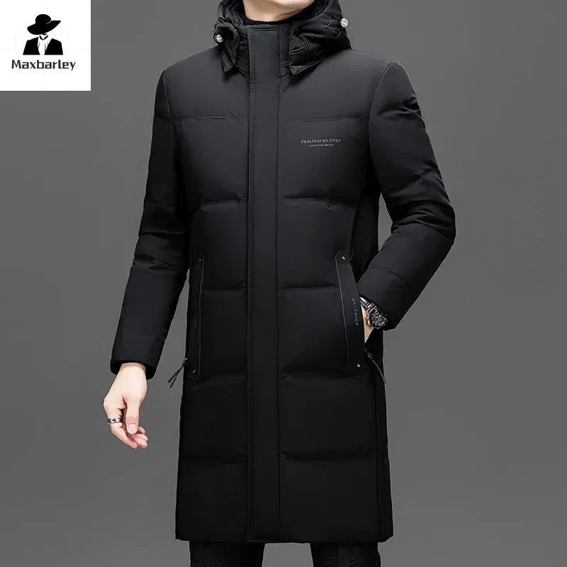 Color: Blue, Size: M - 2024 New Men's Winter Down Jacket Long Knee-length Thickened Warm Duck Down Parka High-end Hooded Detachable Extremely Cold Coat