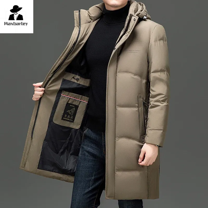 Color: Blue, Size: M - 2024 New Men's Winter Down Jacket Long Knee-length Thickened Warm Duck Down Parka High-end Hooded Detachable Extremely Cold Coat
