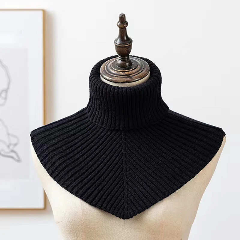 Color: WHITE - Women Winter Knitted Cotton Fake Collar Scarf Women Warm Turtleneck Neck Warmer Detachable Winter Windproof Scarf 36*28cm