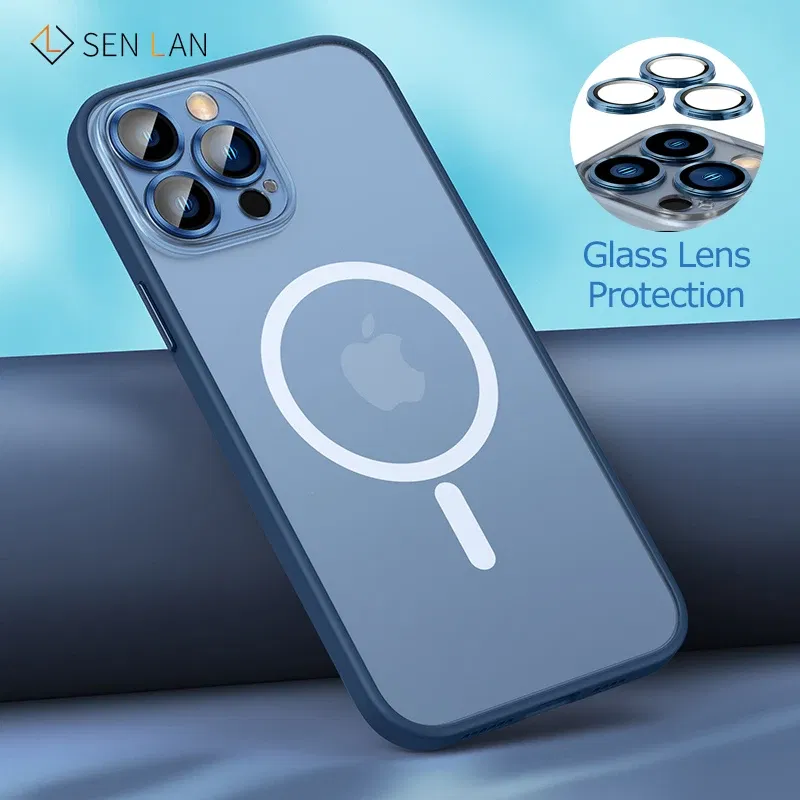 Color: Dark Blue, Material: ABS - Magsafe Magnetic For IPhone 15 Promax Phone Case For iPhon 11 12 13 14 15 Pro Max Plus Lens Glass Ring Protection Silicone Cover