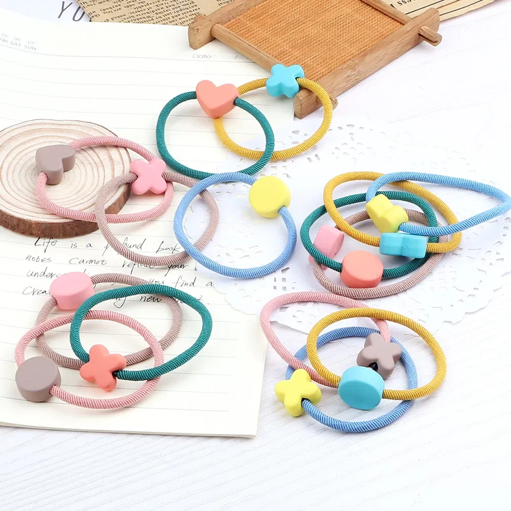Color: Blue, Ships From: CHINA - Cute Girls Hair Bands Ties Round Heart Rubber Band Fashion Scrunchie Elastic Korean Hair Accessories Ponytail Holder Headband
