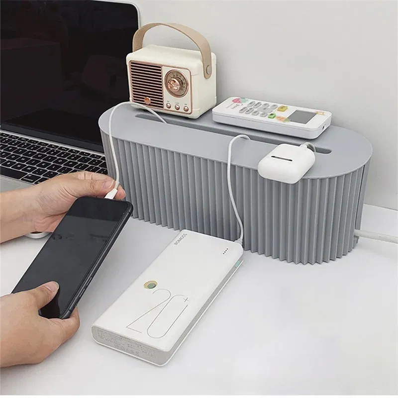 Color: green - Nordic Plug Board Storage Box Cable Wire Organizer Case Socket Wireless WiFi Router Bracelet Desktop Data Line Plug Holder Shelf