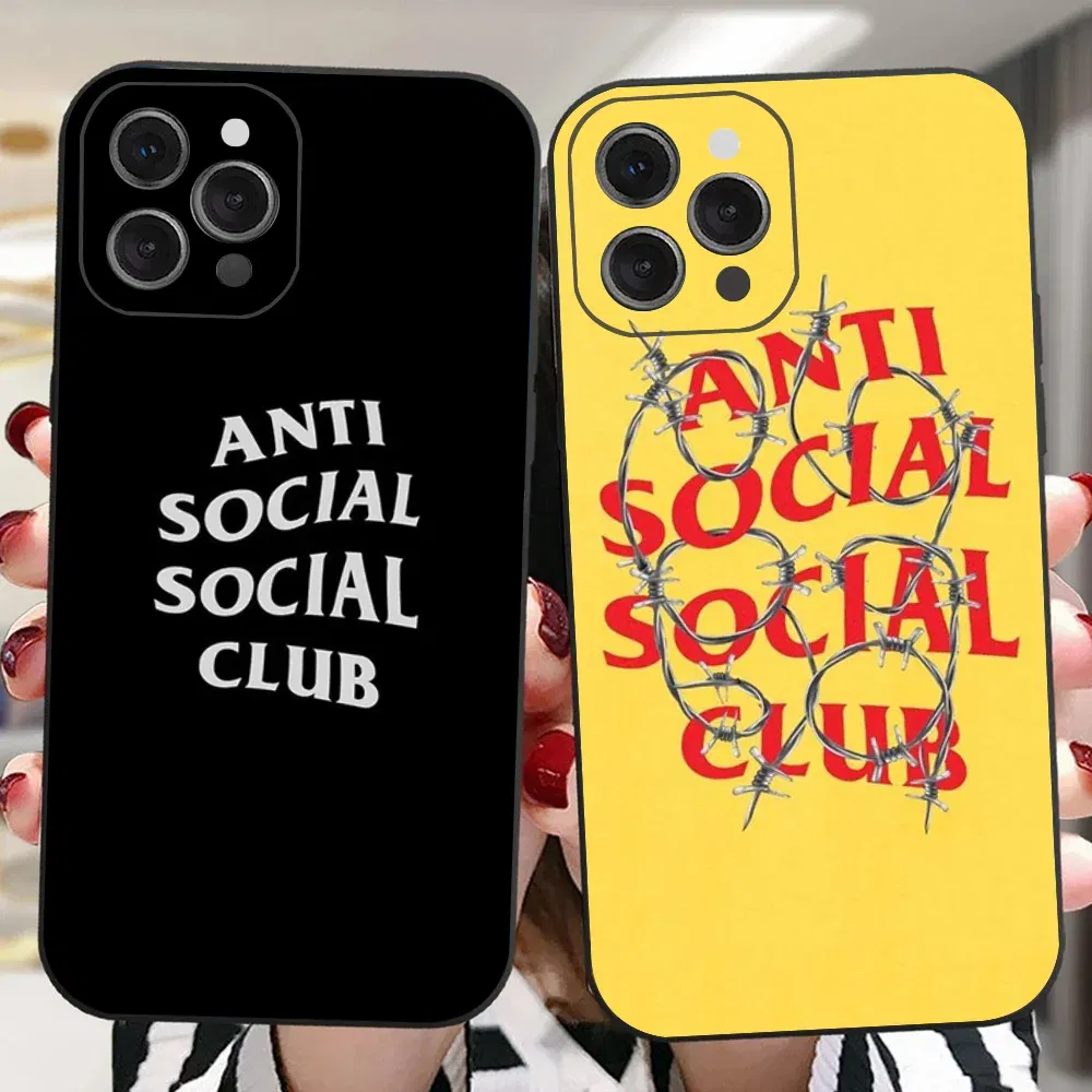 Color: Beige, Material: PVC - Anti Social Social Club Phone Case For IPhone 16 15 14 13 Pro Max 11 12 Mini X Xs XR Se 2022 Black Silicone Cover