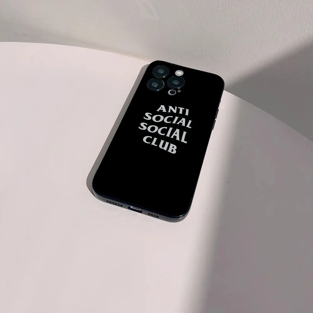Color: Beige, Material: PVC - Anti Social Social Club Phone Case For IPhone 16 15 14 13 Pro Max 11 12 Mini X Xs XR Se 2022 Black Silicone Cover