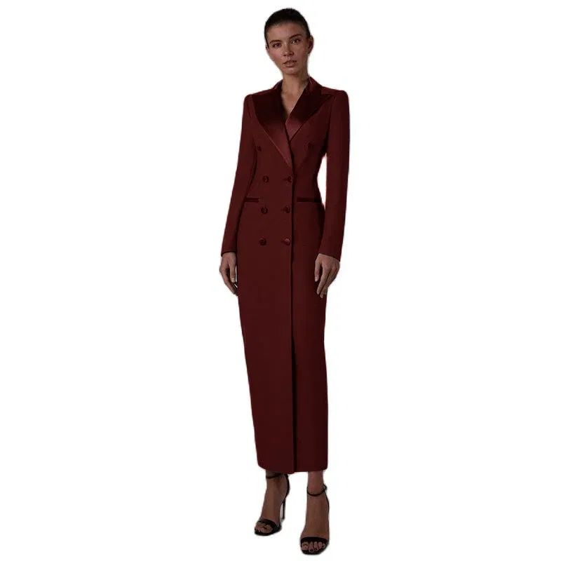 Color: Pink, Size: XS - Women's Suit Long Jacket One Piece Blazer Double Breasted Formal Tuxedo Party Dress кос?‚юм ?¶?µнский