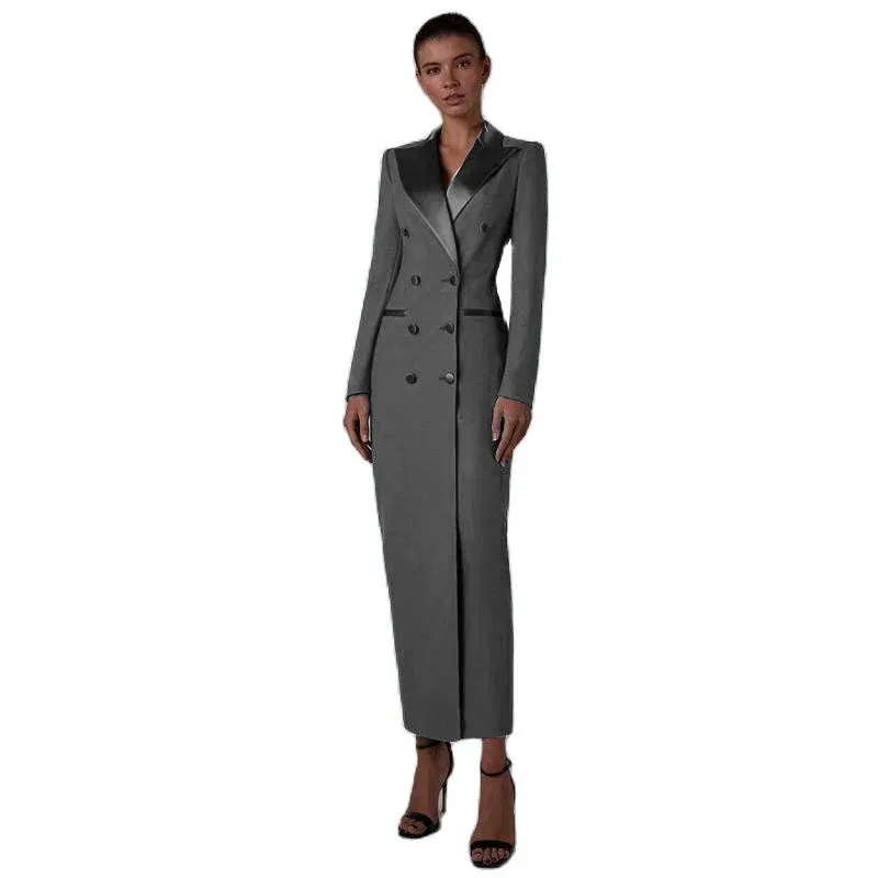 Color: Pink, Size: XS - Women's Suit Long Jacket One Piece Blazer Double Breasted Formal Tuxedo Party Dress кос?‚юм ?¶?µнский