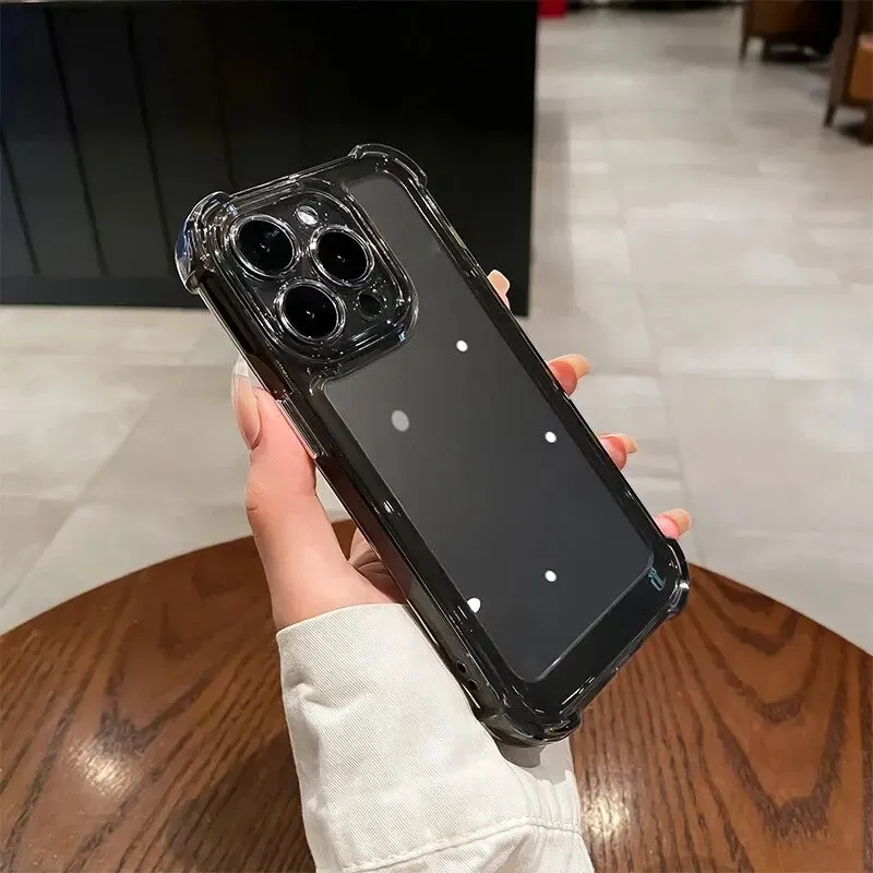 Material: Plastic, Color: Clear - Vanuoxin Luxury Shockproof Case for iPhone 15 14 13 12 11 Pro Max with Electroplat Button Bumper Phone Back Cover Clear & Black