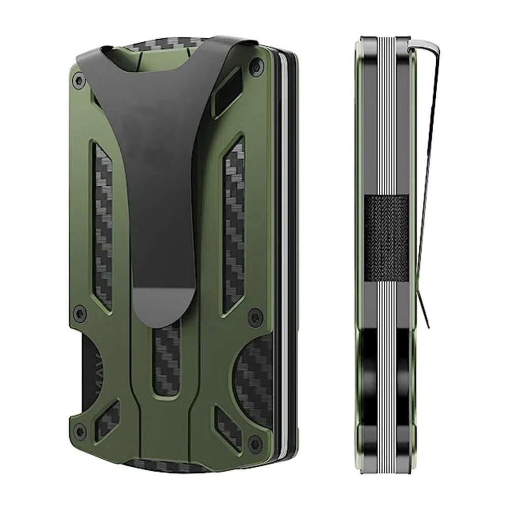 Color: Coffee - Metal Wallet for Men Minimalist Slim RFID Blocking Front Pocket Tactical Carbon Fiber wallet Card Holder with Money Clip