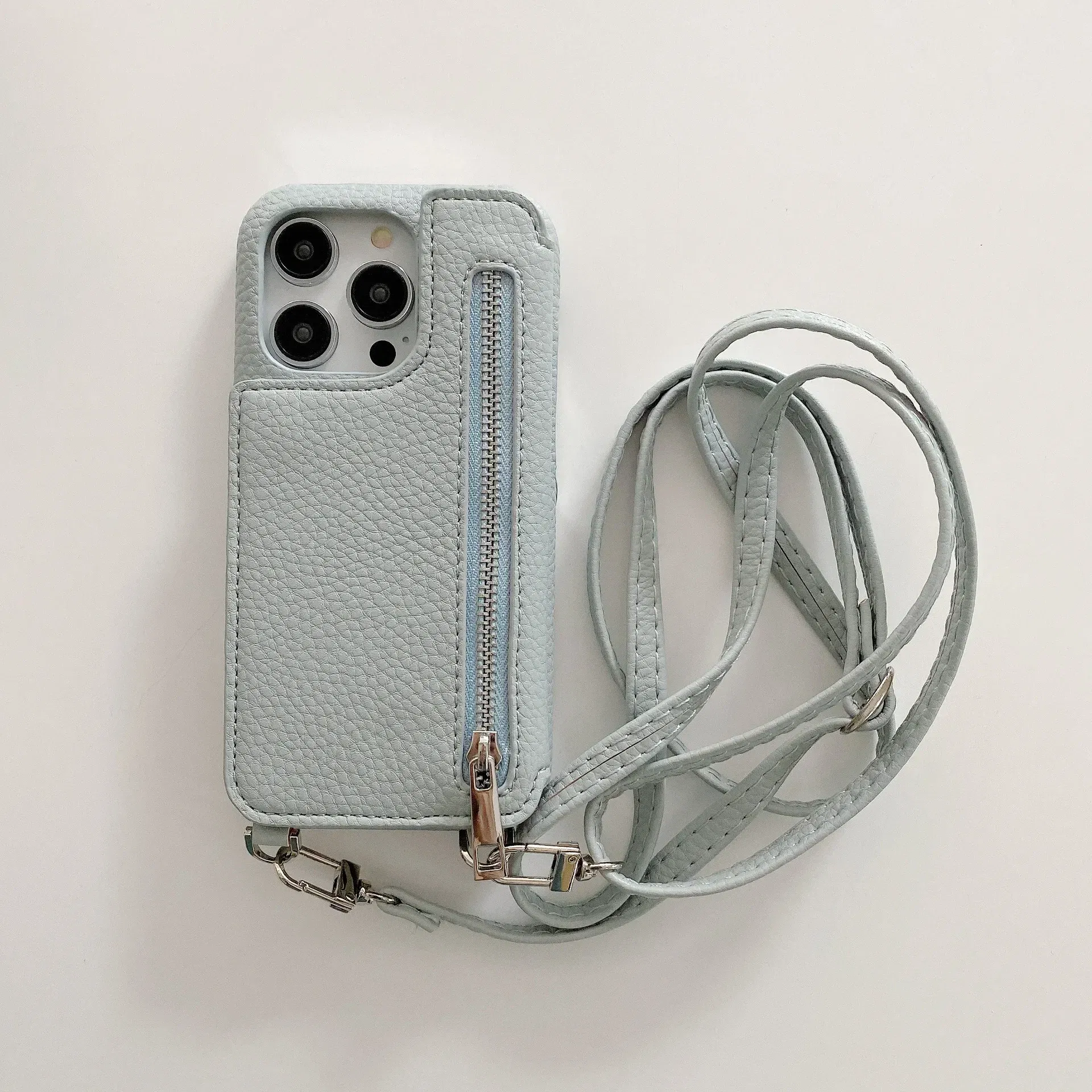 Material: Microfiber, Color: Brown - Zipper Wallet Makeup Mirror Crossbody Lanyard Case For iPhone 16 15 14 Pro Max 13 12 11 XR XS 7 8 Plus Card Slot Leather Cover