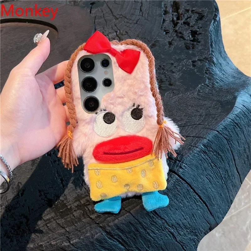 Material: Neoprene, Color: black - 3D Cartoon Braided Girl Silicone Phone Cases For Google Pixel 9 Pro XL 8 5G 7 6 8A 7A 6A Cute Warm Fur Sausage Mouth Cover Gift