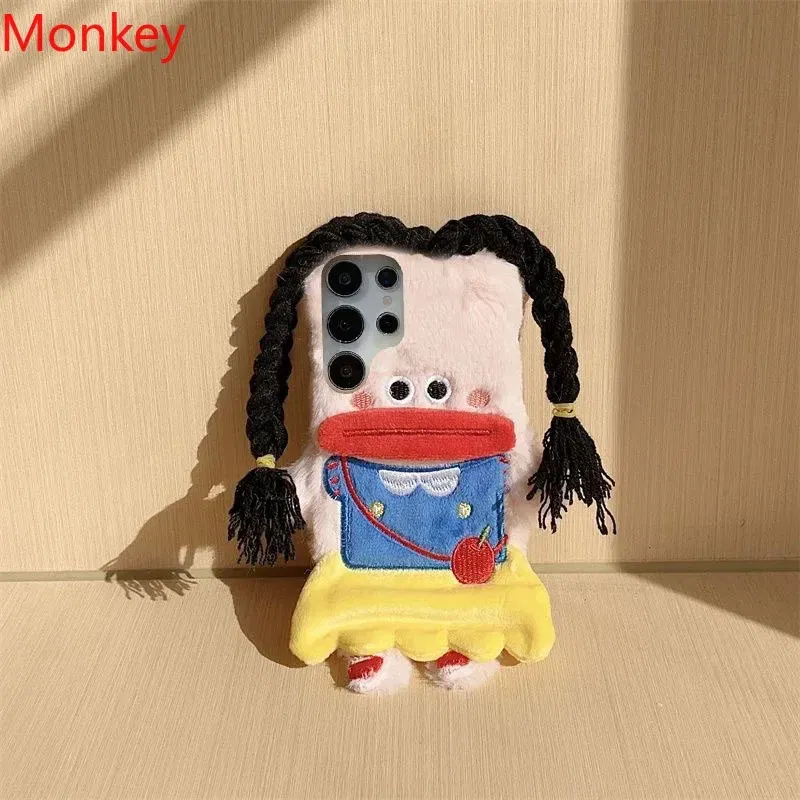 Material: Neoprene, Color: black - 3D Cartoon Braided Girl Silicone Phone Cases For Google Pixel 9 Pro XL 8 5G 7 6 8A 7A 6A Cute Warm Fur Sausage Mouth Cover Gift