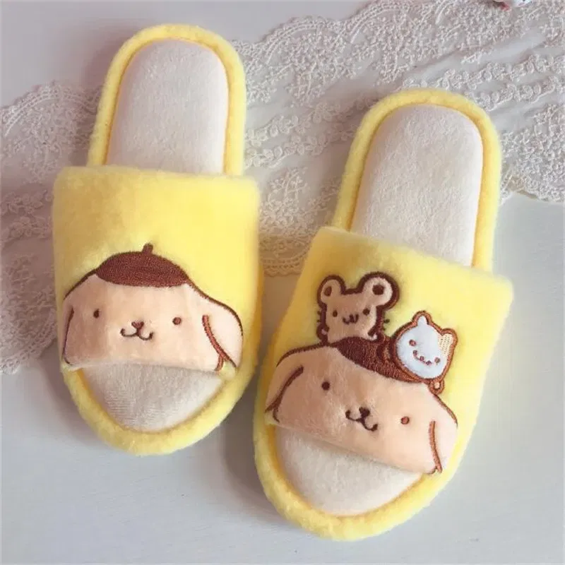 Color: Beige, Shoe Size: 39 - Kawaii Peep Toe Slippers Girl Cute Indoor Shoes Open Toes Home Slippers Casual Lolita Flat Non-slip Purple Pink Japanese Style