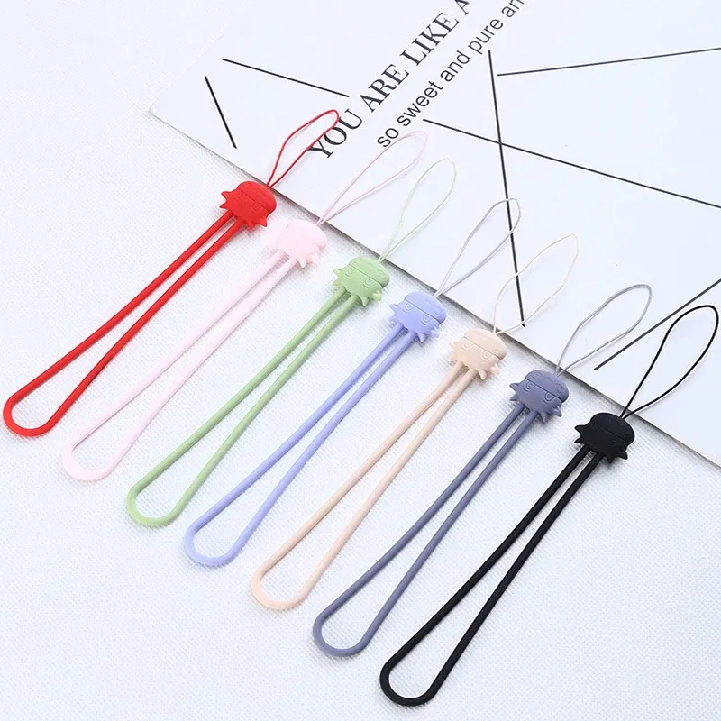 Color: Pink - Cartoon cow silicone lanyard liquid short wrist lanyard creative warm hand treasure U disk sling silicone mobile phone lanyard