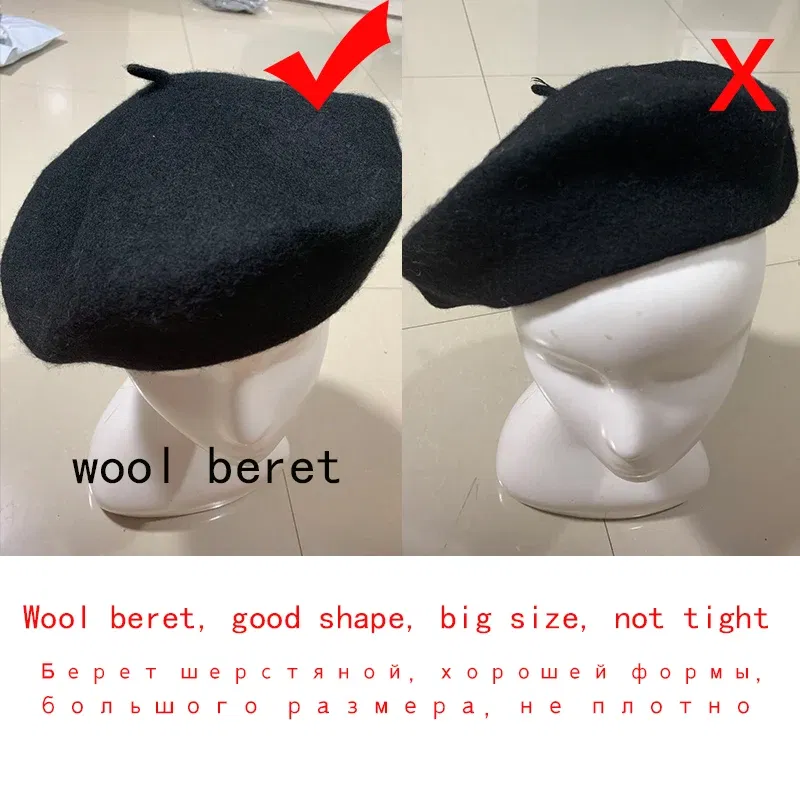 Color: WHITE, Hat Size: One Size - Wool Thick  Berets Artist French Beret Women Painter Hat Girls Female Warm  Walking Cap