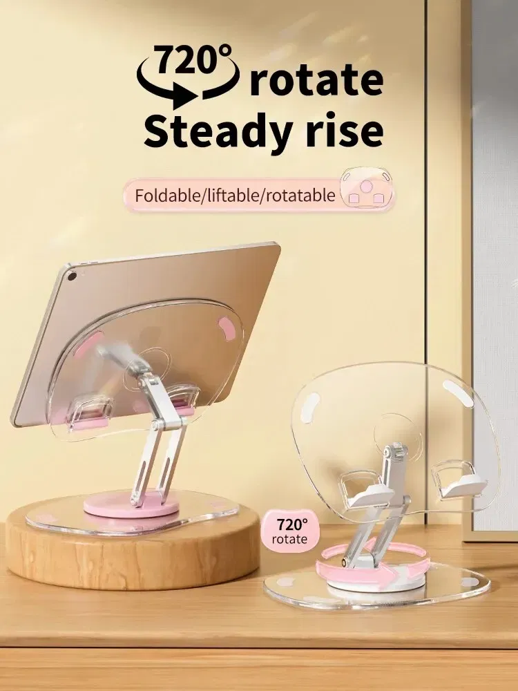 Color: Pink - 360?° Rotating Mobile Phone Stand Multi-Functional Flat Support Stand Retractable Mobile Phone Stand Desktop