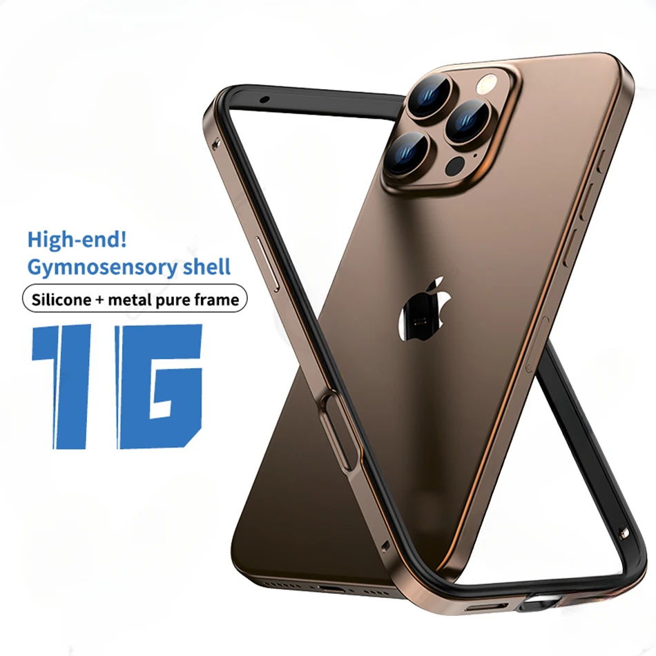 Color: SKY BLUE, Material: Microfiber - Titanium Metal Frame Bumper Shockproof Case for IPhone 16 15 Pro Max Plus 5G for Apple Solid Colour Protection Phone Cover