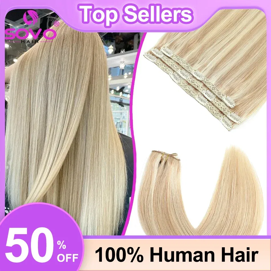 Color: P16/24, Length: 12 inches - SOVO Clip In Hair Extensions Human Hair 3 Pieces Bone Straight Clip Ins Hair Extension 60-90G Real Natural European Hair 12-26"