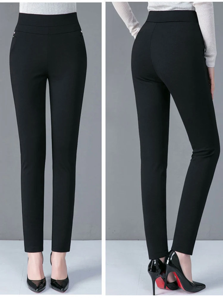 Color: WHITE, Size: M - Thin & Thick Warm Winter Pencil Pants Womens Snow Plush Strench Lady OL SkinnyTrousers Femal Thichen Slim  Clothing Leggings
