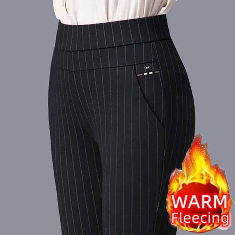 Color: WHITE, Size: M - Thin & Thick Warm Winter Pencil Pants Womens Snow Plush Strench Lady OL SkinnyTrousers Femal Thichen Slim  Clothing Leggings