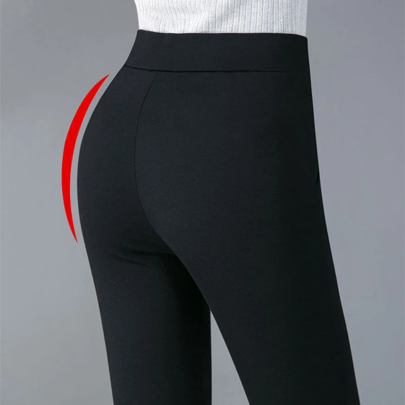 Color: WHITE, Size: M - Thin & Thick Warm Winter Pencil Pants Womens Snow Plush Strench Lady OL SkinnyTrousers Femal Thichen Slim  Clothing Leggings