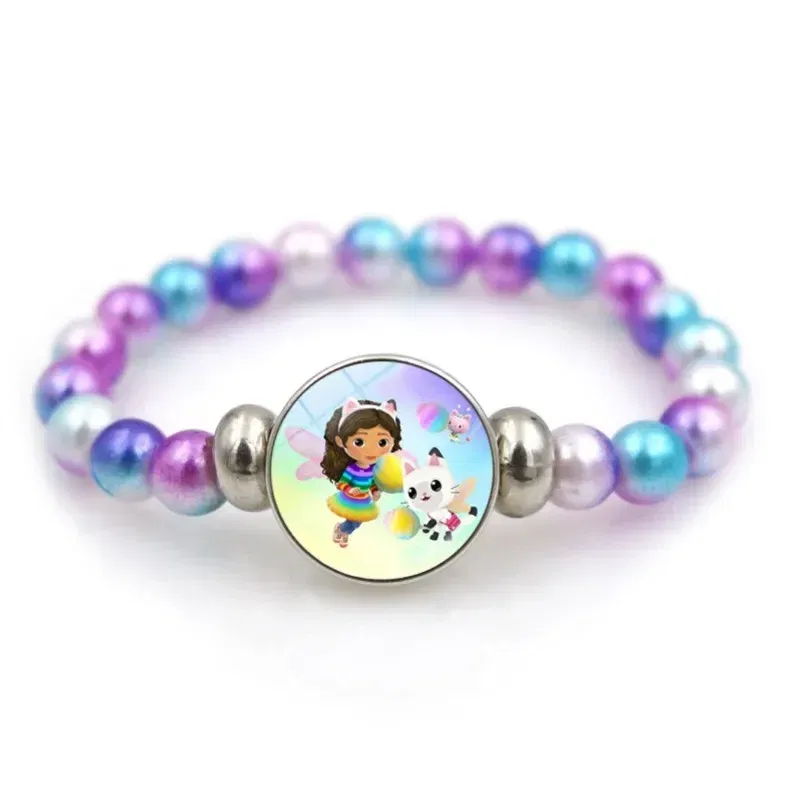 Color: Gold, Size: 12" - Gabby Dollhouse Bracelet Fashion Beaded Wristband Cartoon Anime Jewelry Accessories Kids Girls Boys Birthday Baby Shower Gift