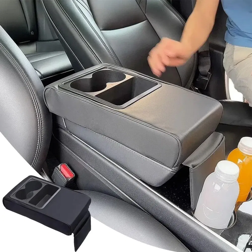 Color Name: PURPLE, Ships From: CHINA - Car Armrest Cushion With Cup Holder Universal Storage Support Central Armrest With Elbow Pocket Cotton Memory Wear-Resistant