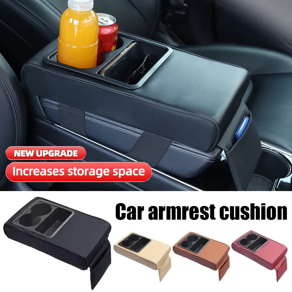Color Name: PURPLE, Ships From: CHINA - Car Armrest Cushion With Cup Holder Universal Storage Support Central Armrest With Elbow Pocket Cotton Memory Wear-Resistant
