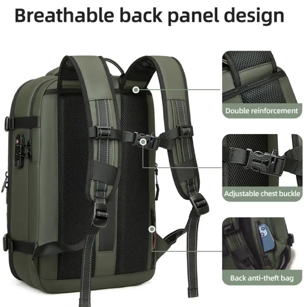 Color: Ivory - Vacpack Vacuum Compression Backpack Airback with Pump Men Waterproof Expandable Carry On Travel Backpack 17 inch Laptop Backpack