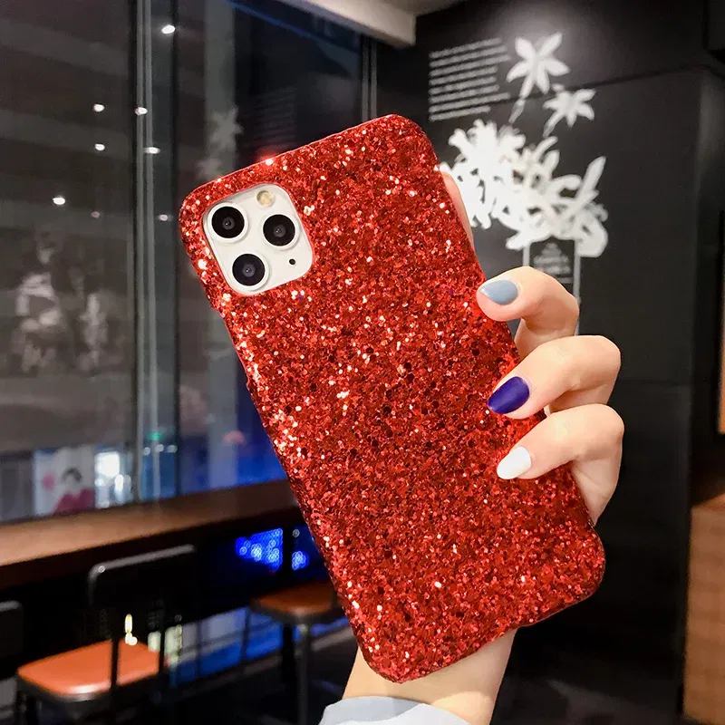 Color: Red, Material: Genuine leather - Hard Shiny Diamond Girly Phone Case for iPhone 11 12 13 14 15 Pro Max 14 15Plus