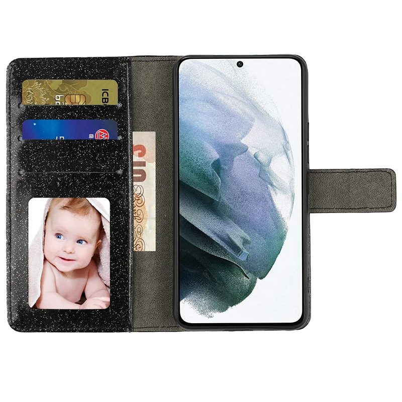 Color: black, Material: tpu - Glitter Diamond Wallet Leather Case For Samsung Galaxy A14 A15 A16 A35 A55 A34 A54 S25 Ultra S24 FE S23 S22 S21 S20 Plus
