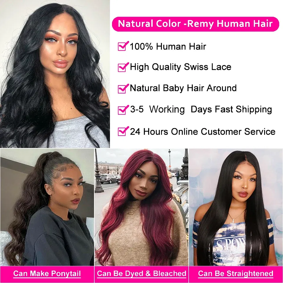 Color: Natural Color, Ships From: CHINA, Stretched Length: 16inches, Density: 150% - 13x6 13x4 Body Wave Glueless Wig HD Transparent Lace Front Wig Human Hair Pre Plucked Brazilian 4x4 Lace Closure Wigs For Women