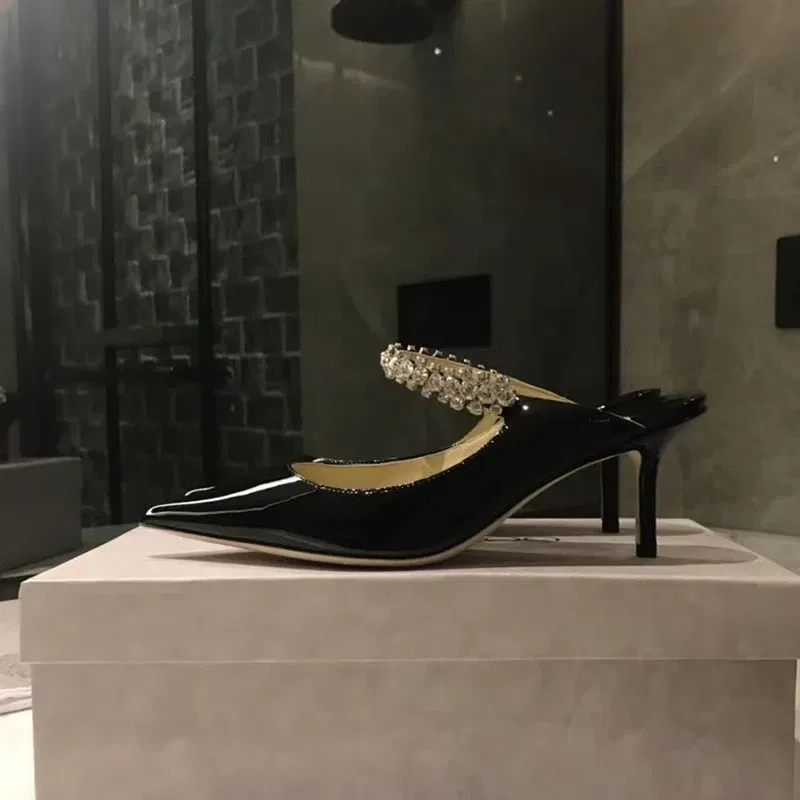 Color: WHITE, Shoe Size: 41, Ships From: CHINA - Elegant Leather Mules Pointed Toe Stylish Rhinestone Embellished High Heel Sandals Sophisticated Party Evening Shoes Footwear
