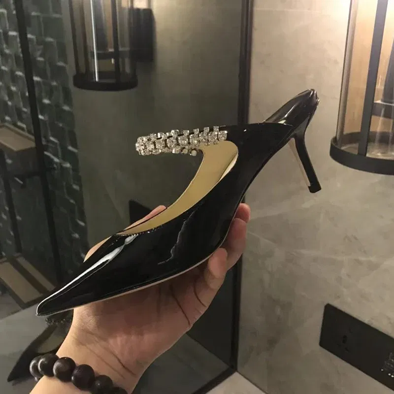 Color: WHITE, Shoe Size: 41, Ships From: CHINA - Elegant Leather Mules Pointed Toe Stylish Rhinestone Embellished High Heel Sandals Sophisticated Party Evening Shoes Footwear