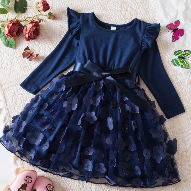 Color: SKY BLUE, Size: One Size, Height: 170 - Lilo Stitch Girl Baby Dresses Spring Autumn Child Long Sleeve Sweet Princess Dress Mesh Newborn Casual Dress Birthday Party 2-6Y