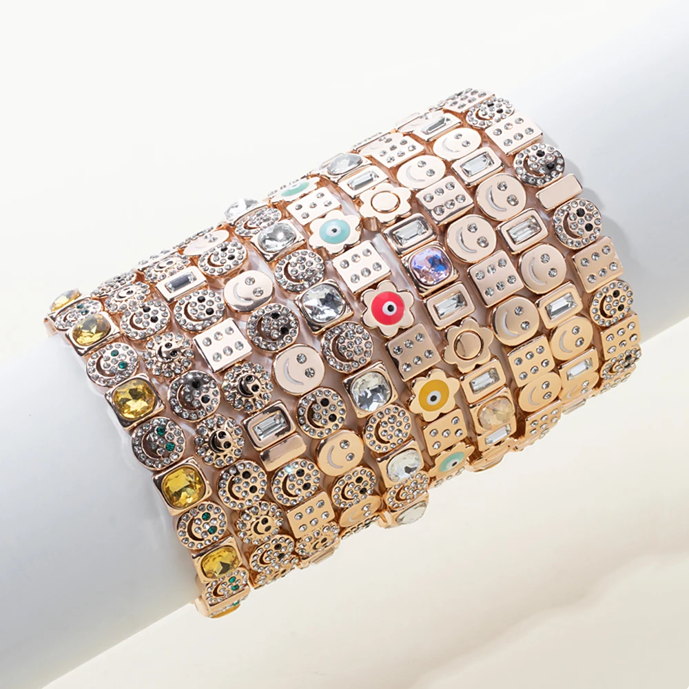 Metal Color: Rhodium Plated, Ships From: CHINA, Diameter: 50-52mm - 2024 New Rhinestone Happy Bangle For Women Diamond Hand Accessory