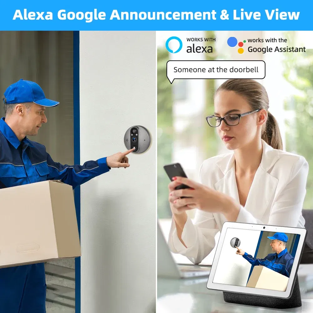 Color: green, Ships From: CHINA - New! 3MP Tuya Smart Life APP Home Battery WiFi Video Digital Door Peephole Viewer PIR IR Door Bell Magic Eye FHD Camera Alexa